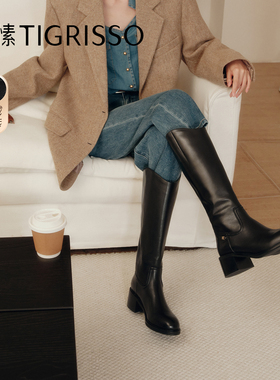 蹀愫2025年秋冬新款厚底增高复古长靴宽松显瘦骑士靴女TA62761-50