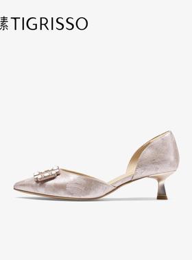 竹月|蹀愫2025新中式高跟鞋钻扣小猫跟不累脚单鞋TA65116-14