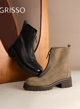 蹀愫25年秋冬新款厚底增高3.5牛皮真皮圆头时装短靴TA65732-51/50
