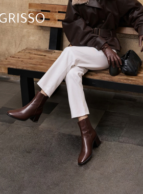 蹀愫2025年秋冬新款增高6一脚蹬牛皮切尔西短靴女TA65733-51