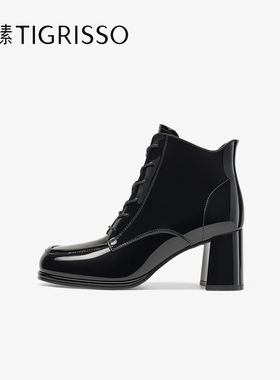 蹀愫2025年秋冬新款厚底增高6.5时装靴时尚牛皮短靴女TA65726-11