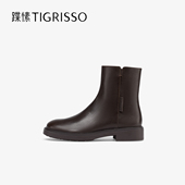 靴瘦瘦靴女短靴靴子TA54719 蹀愫冬季 牛皮复古时髦时装