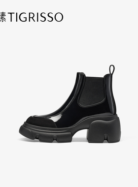 蹀愫25年秋冬新款拼接一脚蹬切尔西靴厚底增高7.5短靴TA65720-51