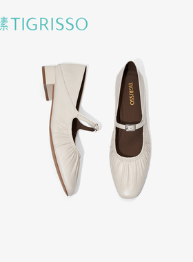 蹀愫复古银色玛丽珍低跟超软芭蕾鞋TA54569-50/51