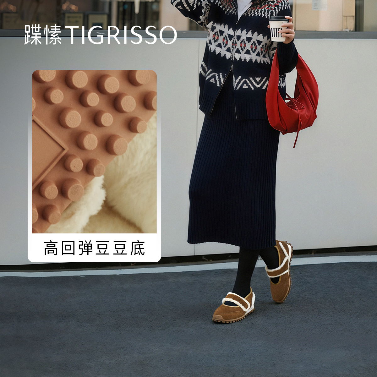 蹀愫2025年冬季新款加绒毛毛玛丽珍豆豆底保暖女棉鞋T76188Y-01