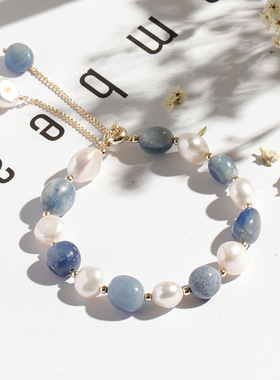 巴度蓝东陵水晶手链淡水珍珠水晶手链女韩版简约个性手饰手串女