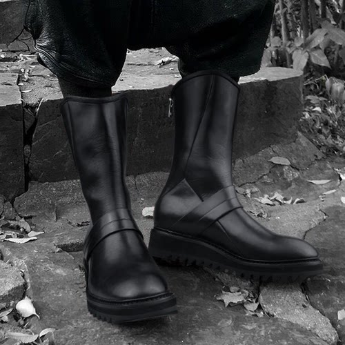 奈瑟马丁靴工程师真皮高帮筒