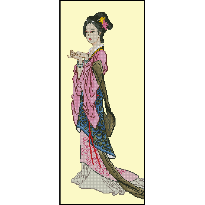 胡丽丽十字绣●dmc套件 古典人物竖版仕女图 有精准印花印布可选