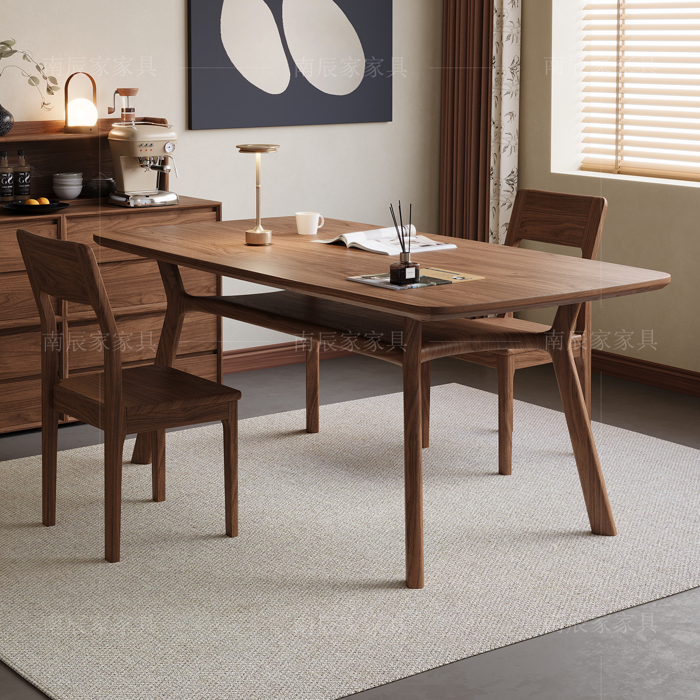 中古风黑胡桃木实木餐桌