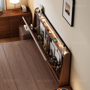 床头储物实木床排骨架床架木板原木床黑胡桃木床框架床1米8双人床