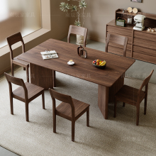 黑胡桃木中古风家用客厅全实木餐桌椅小户型方形长桌吃饭餐桌用椅