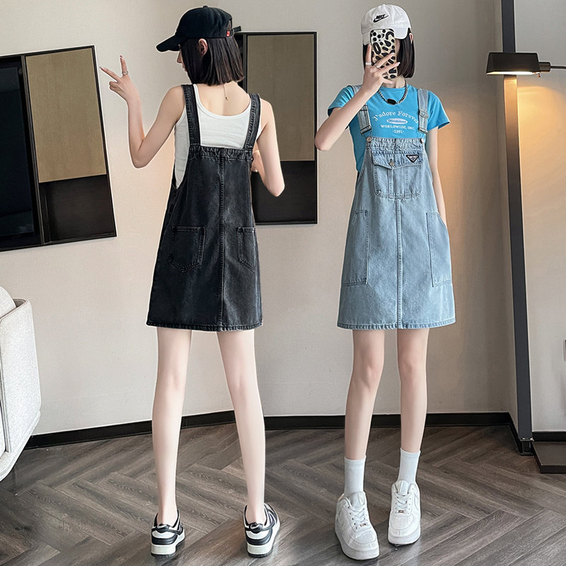 牛仔背带裙甜酷辣妹小个子吊带裙2023夏季牛仔裙女半身裙减龄显瘦