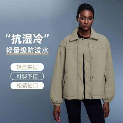 秋冬季轻盈夹层棉服女防风保暖宽松休闲百搭翻领棉衣外套D25124