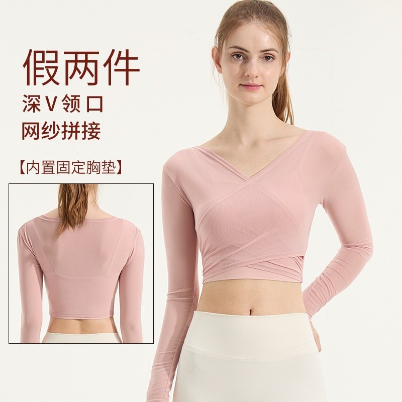 跨境初秋假两件运动上衣女带胸垫瑜珈服女收腰显瘦速干健身跑步服,运动服/休闲服装,运动POLO衫,淘宝优惠券,粉丝福利购,淘宝优惠卷