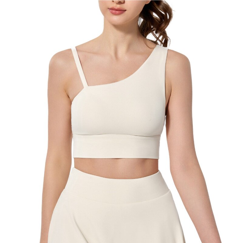 运动内衣女防震防下垂瑜伽文胸外穿带胸垫斜单肩个性健身舞蹈美背