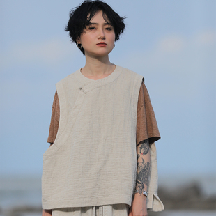 古兰木&慢慢变蓝原创设计夏款棉麻文艺舒适百搭纯色背心宽松马甲