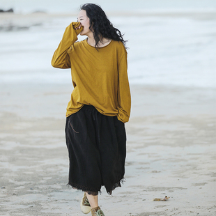 古兰木&慢慢变蓝原创设计夏季棉麻复古舒适文艺宽松阔腿七分裤