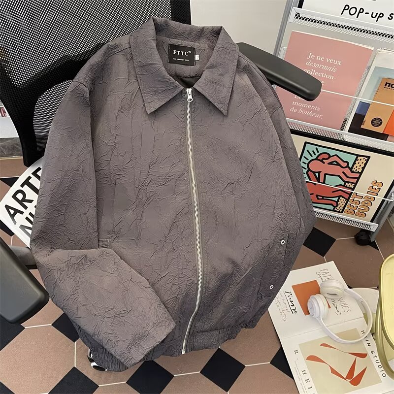 2025文艺原宿提花拉链外套男女翻领日系复古百搭休闲日系宽松夹克