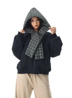 简约休闲原版面料细节连帽围脖棉服男女士秋冬款新款潮流流行气质