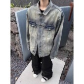 Cleanfit巴家竹节纹bootcut水洗美式 复古做旧廓形牛仔夹克外套男