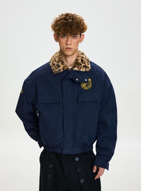 美式复古立领重磅立领座山雕冬季夹克加绒加厚棉衣服外套宽松保暖