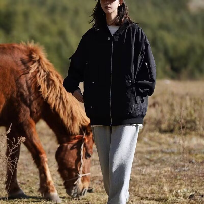 美式简约飞行员夹克男春秋季复古街头百搭外套潮牌机能宽松棒球服