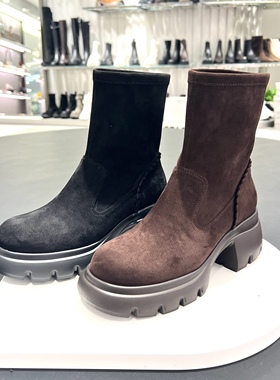 思加图2025冬季新款百搭弹力靴瘦瘦靴厚底短靴加绒靴子女Y2563DZ5