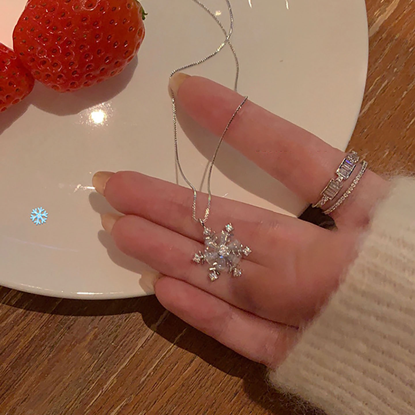清冷感银色雪花项链闺蜜锁骨链