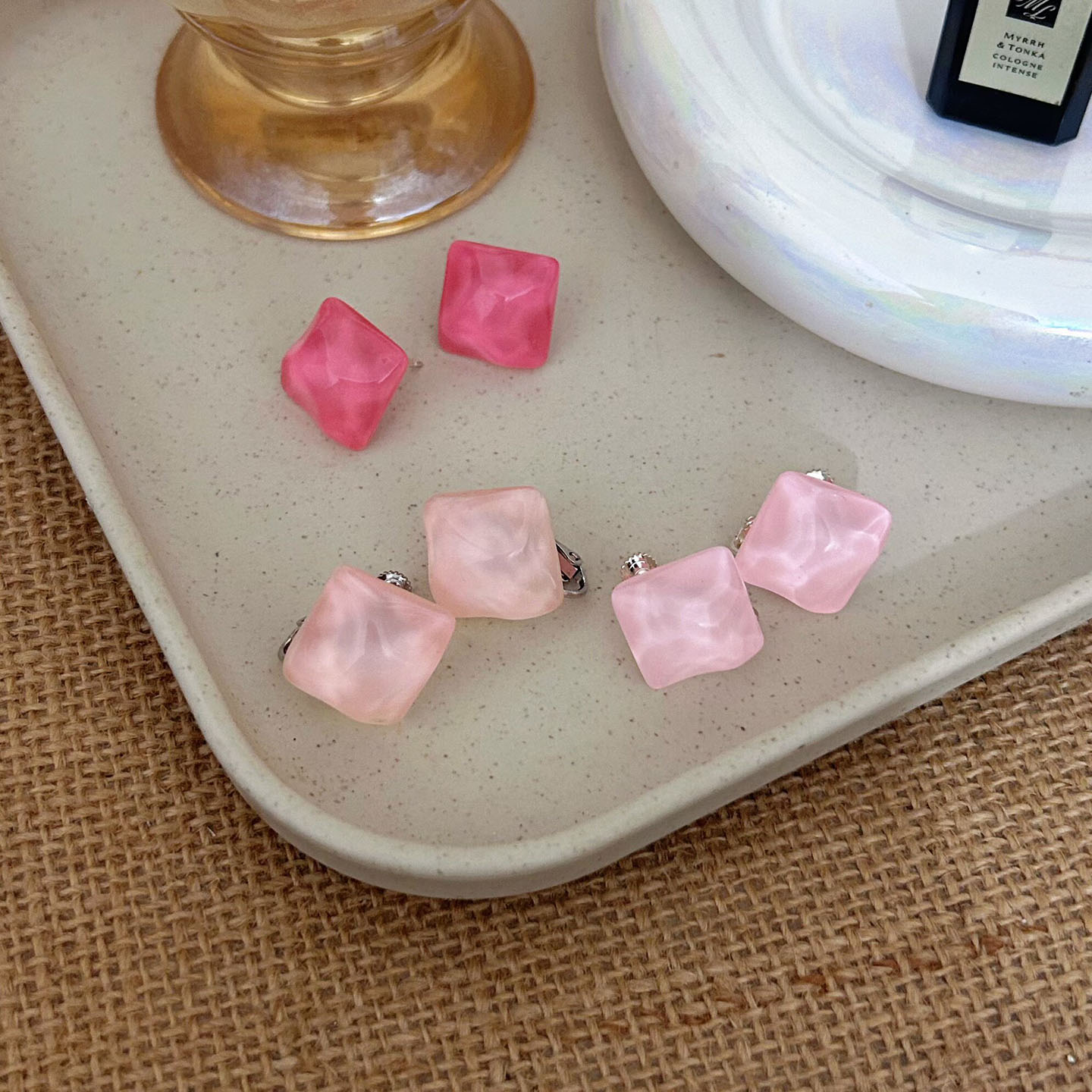 夏日少女感粉色果冻方块耳夹