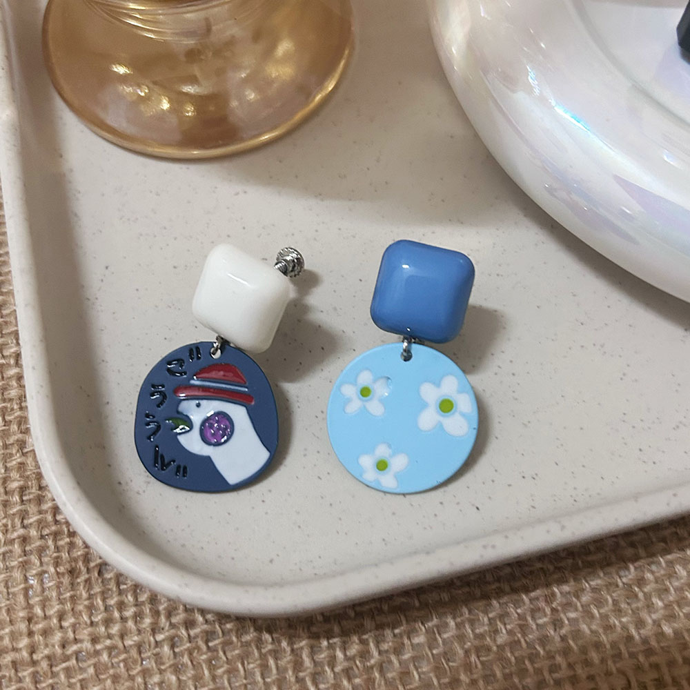 【实拍】甜美蓝色涂鸦几何耳夹