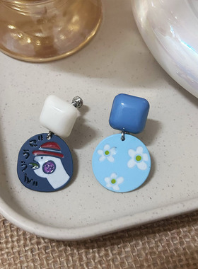 【实拍】甜美蓝色涂鸦几何耳夹