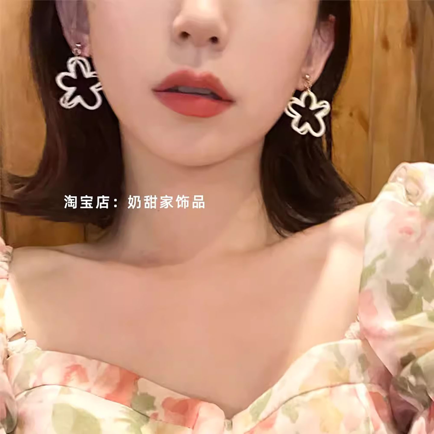 春夏纯欲甜美白色花瓣耳夹耳环