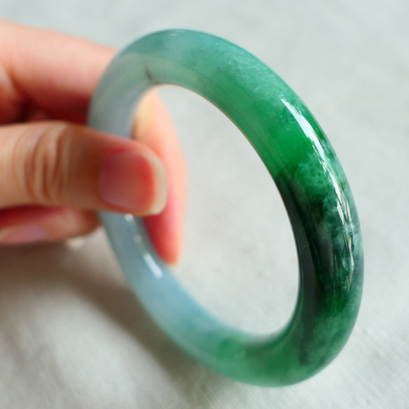 【木古口十】天然老坑缅甸玉A货翡翠手镯复古圆条冰种阳绿紫52mm