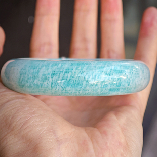 ［木古口十］天然宝石半冰种加宽天河石手镯 印度蓝绿色58-62mm