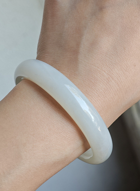 【木古口十】天然和田玉白玉手镯青海料俄料羊脂玉 宽版细条56-57