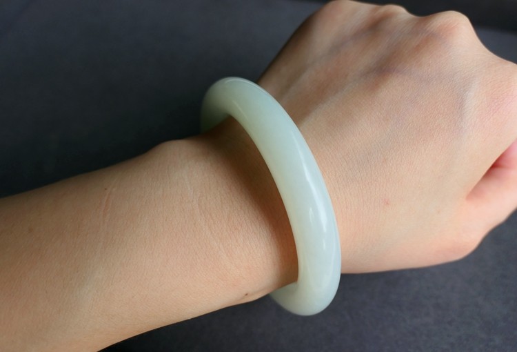 【木古口十】天然和田玉白玉手镯青海料俄料羊脂玉 宽版细条56-57