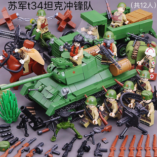 二战坦克适用乐于高积木德军人仔半履带运输卡车苏联士兵拼装玩具