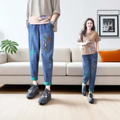 大码 萝卜裤 九分哈伦牛仔裤 新款 薄款 哈伦裤 女2025春夏季 宽松老爹裤