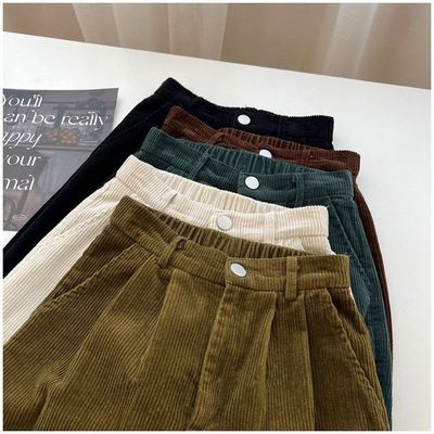 贝梦婷休闲高腰灯芯绒裤子