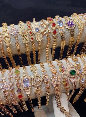 重工满钻微镶锆石欧美风个性手链高级感轻奢闪钻金色几何时尚手饰