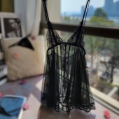 透明前开蕾丝睡裙女网纱薄款 高级感睡衣性感纯欲风小个子诱惑套装