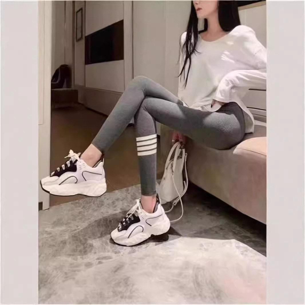 tb四条杠条纹春秋打底裤女高腰九分毛圈小脚裤薄螺纹棉修身提臀裤