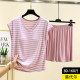 免穿文胸睡衣套装 宽松居家条纹背心短裤 t恤两件套女季 莫代尔无袖