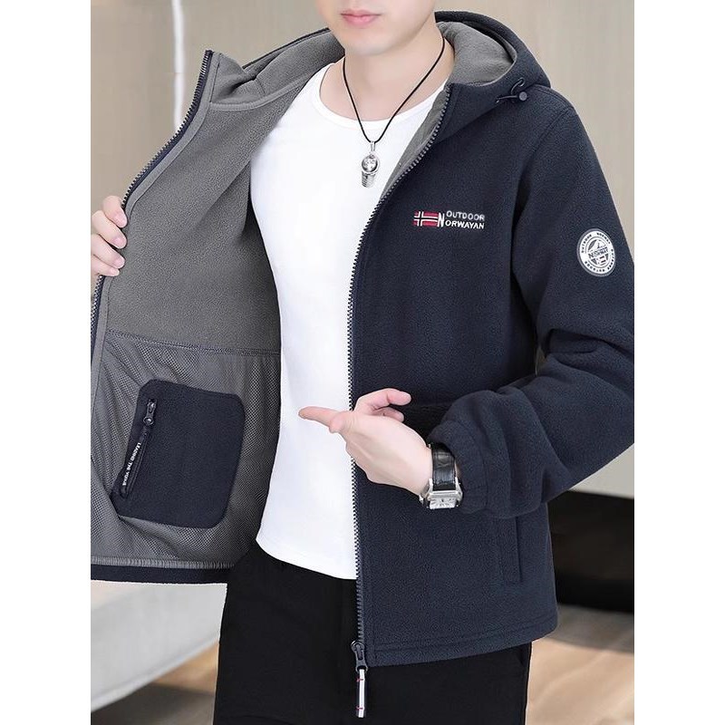 抓绒衣男款秋冬季加厚摇粒绒外套