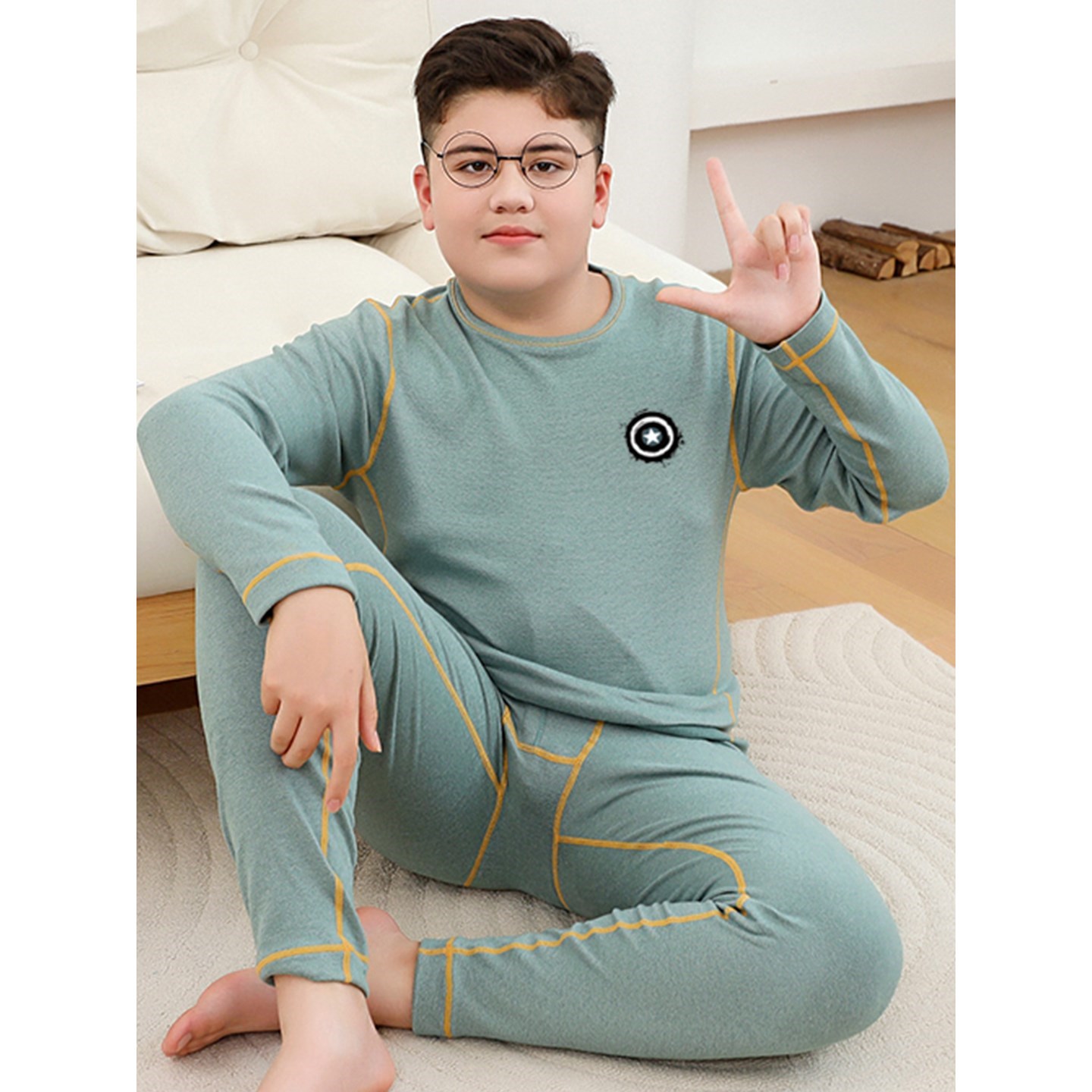 胖男孩加肥秋衣秋裤套装学生中大