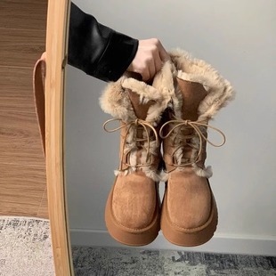 千伊颂同款羊皮毛一体厚底雪地靴女款2025冬季新款加绒桑坡棉鞋子