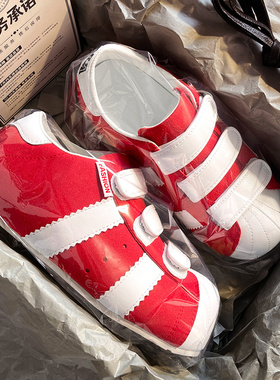 官方正品红色贝壳头魔术贴男女款2025夏季新款平底透气休闲板鞋潮