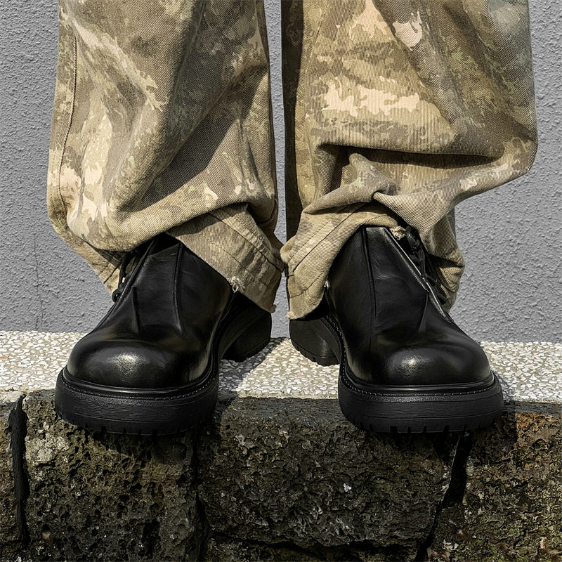 香港正品厚底德比鞋男女增高休闲皮鞋圆头大头鞋黑色中跟男鞋