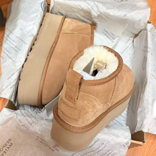 香港正品厚底桑坡村雪地靴男女款羊皮毛一体冬季加绒加厚保暖棉鞋