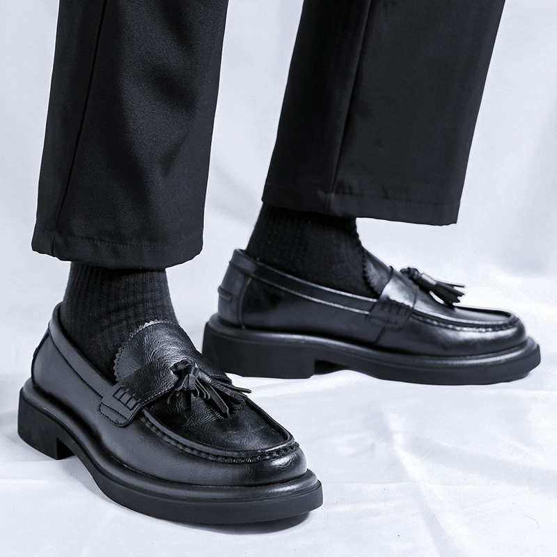 正品英伦风流苏乐福鞋男女一脚蹬商务休闲皮鞋黑色百搭豆豆鞋,流行男鞋,乐福鞋（豆豆鞋）,淘宝优惠券,粉丝福利购,淘宝优惠卷